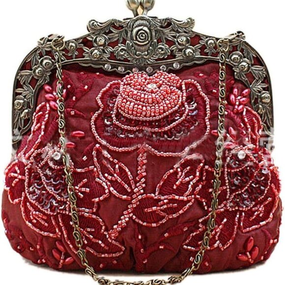 Women's Vintage Beaded Sequin Flower Evening Handbags - Picture 1 of 4